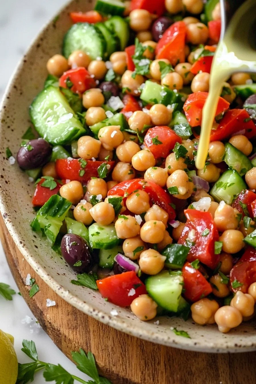 Vegan Mediterranean Chickpea Salad with fresh vegetables and herbs