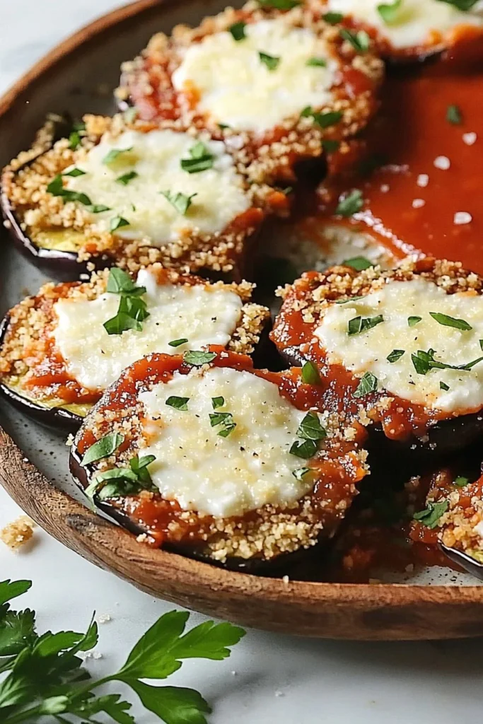 Air Fryer Eggplant Parmesan recipe with crispy layers and melted cheese