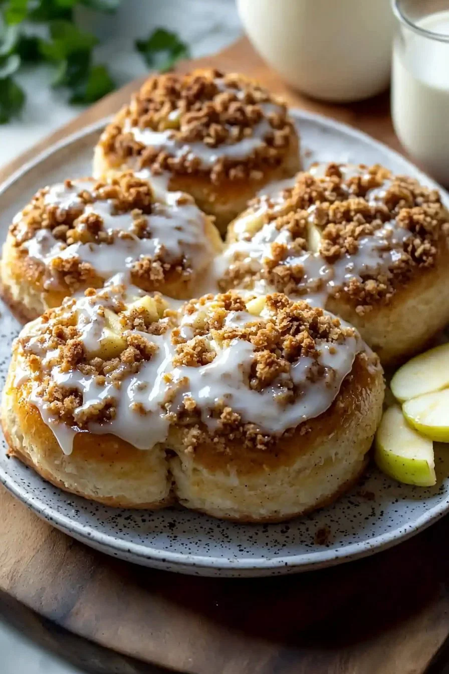 Apple Cheesecake Buns with a Crumble Topping and Sweet Glaze