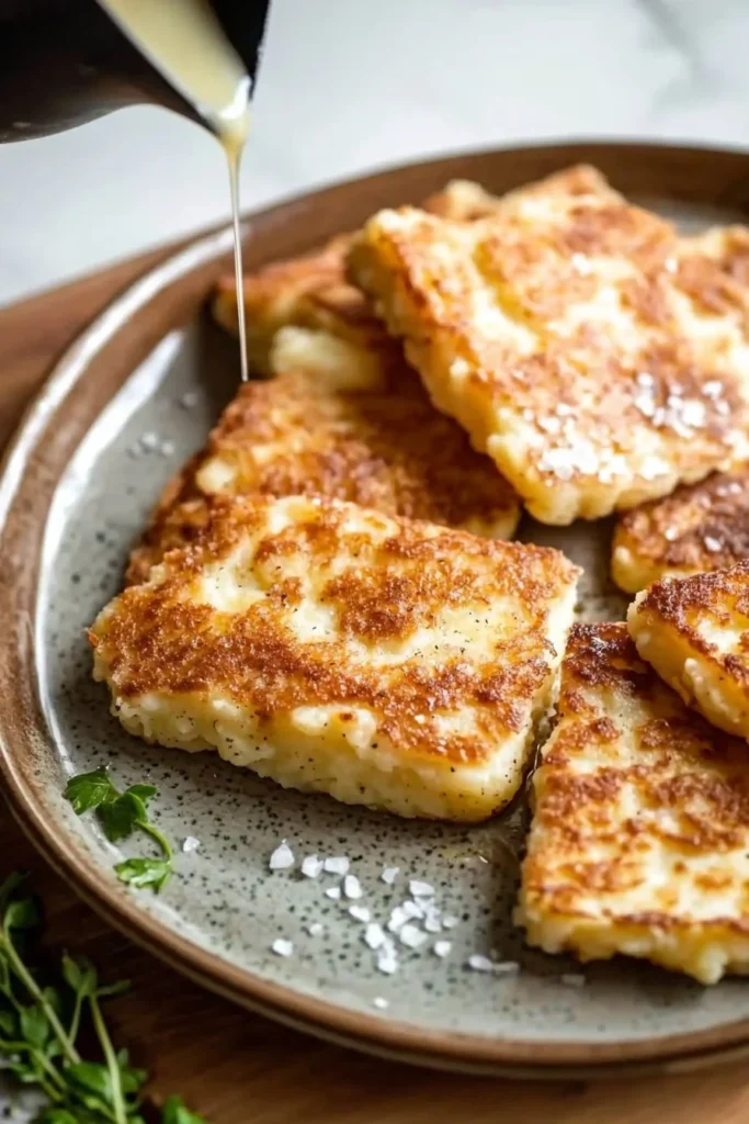 Homemade authentic Irish potato farls on a rustic wooden table