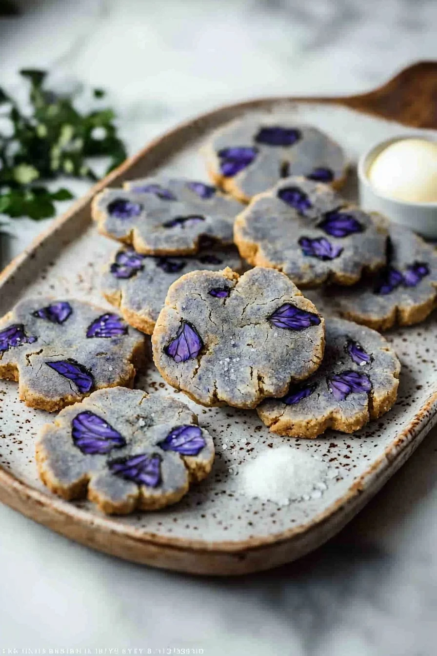 Plate of vibrant blue Butterfly Pea Cookies with natural ingredients