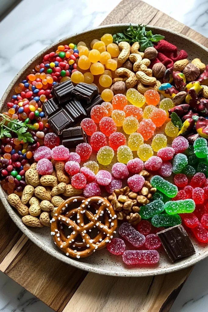 A beautifully arranged Candy Board featuring various candies and treats.