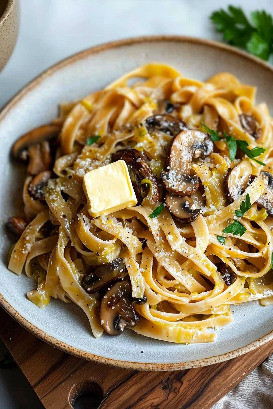 Caramelized Leek and Mushroom Gruyere Pasta