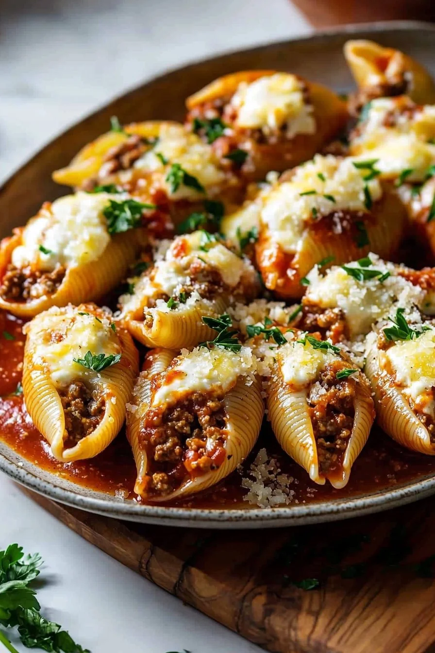 Cheesy Baked Beef and Ricotta Stuffed Shells