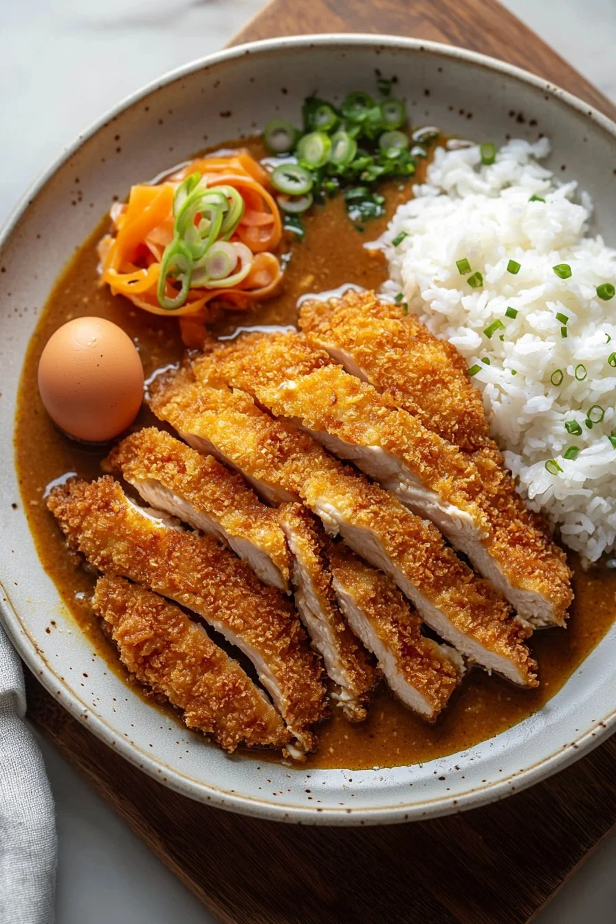 Plate of Chicken Katsu Curry served with rice and sauce