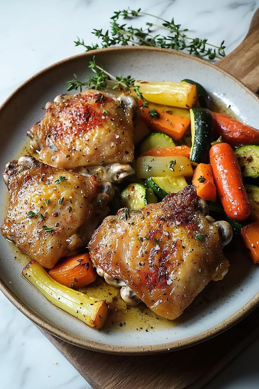 Chicken thighs and roasted vegetables