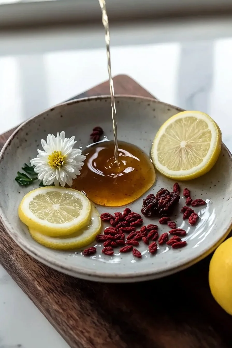 A cup of Chinese Beauty Tea with natural ingredients for enhancing beauty.