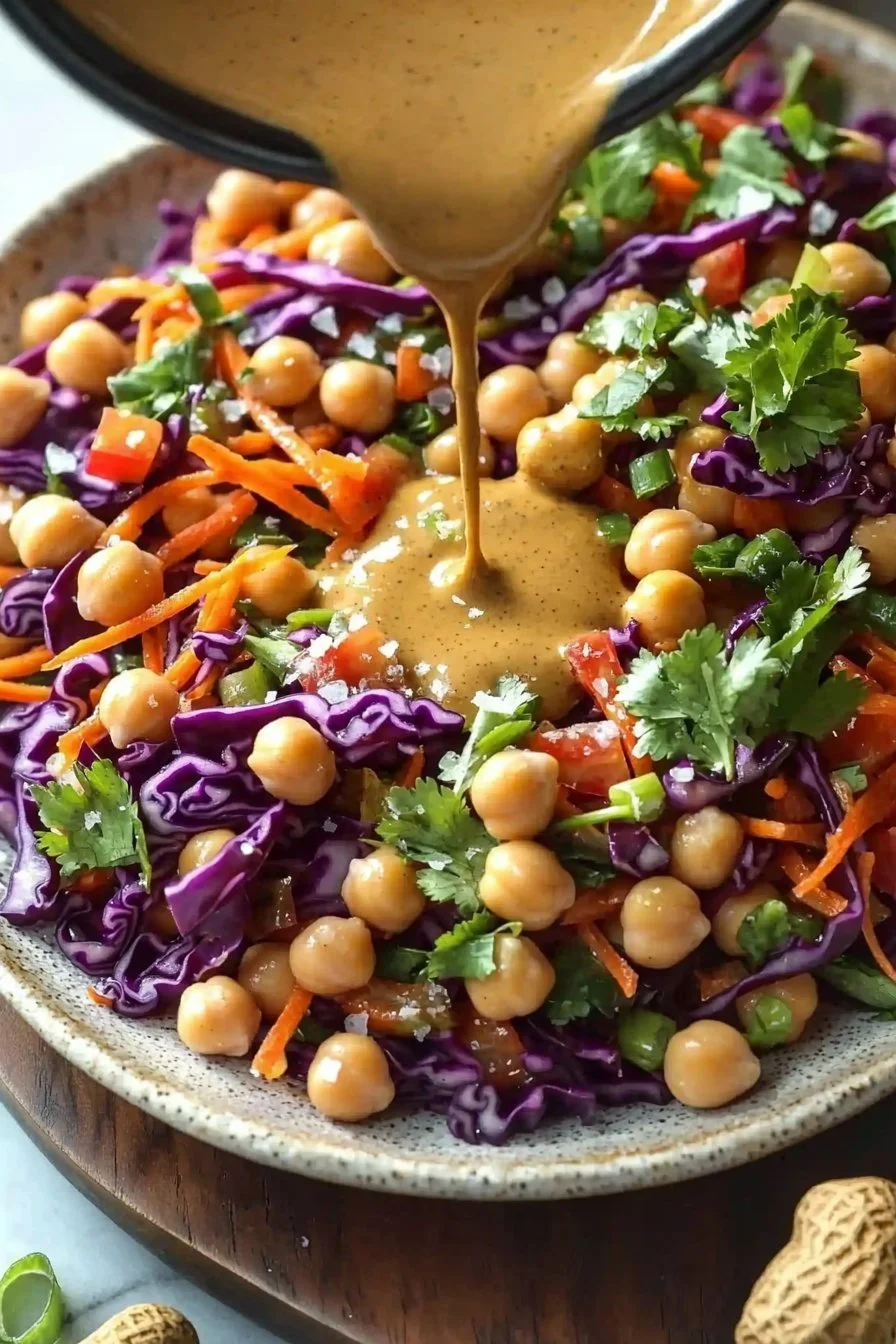 Chopped Thai Chickpea Salad with creamy curry peanut dressing.