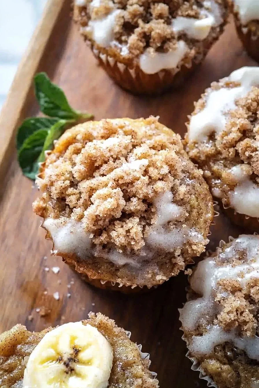 Freshly baked Coffee Cake Banana Bread Muffins on a wooden table