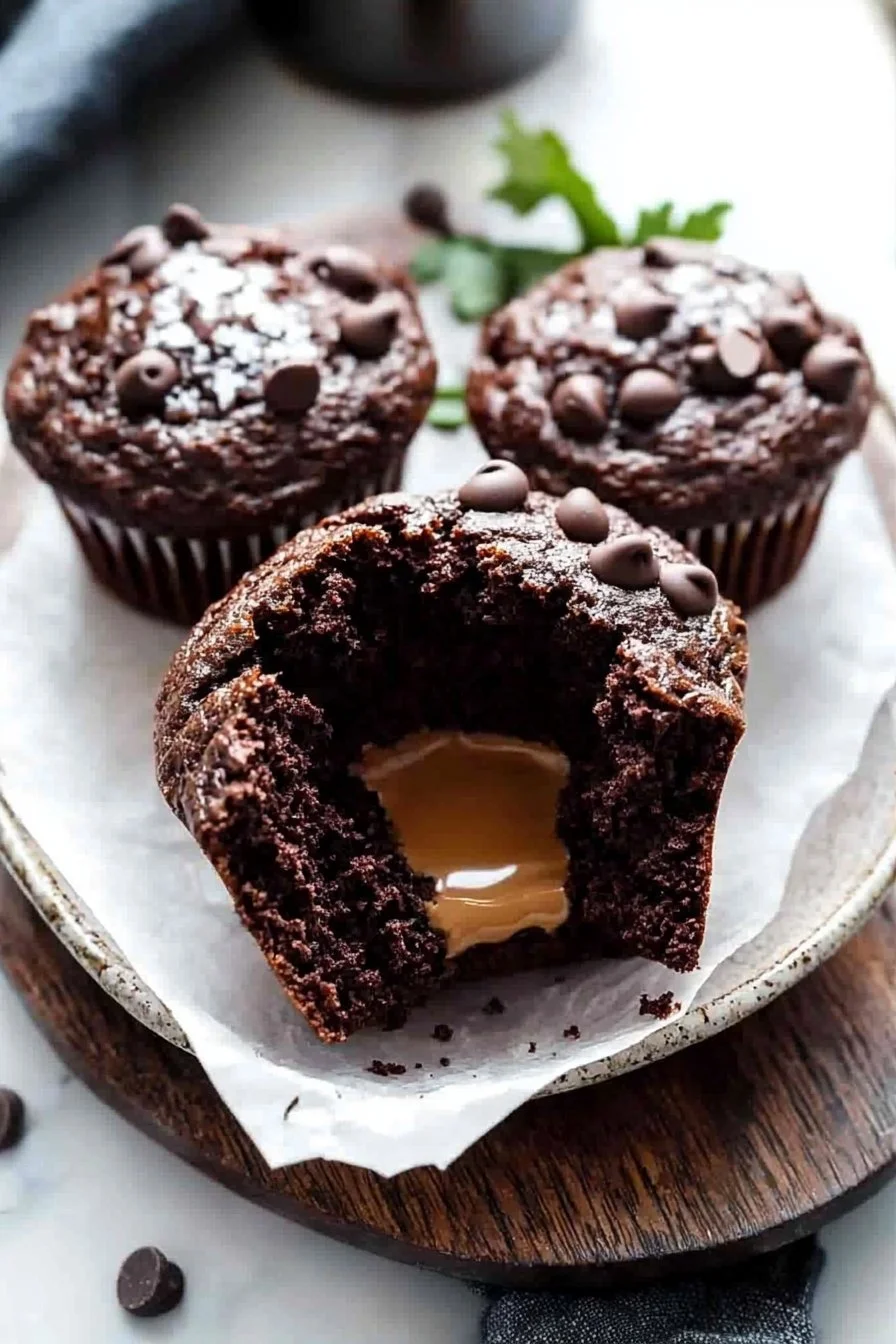 Double chocolate espresso muffins topped with chocolate chips