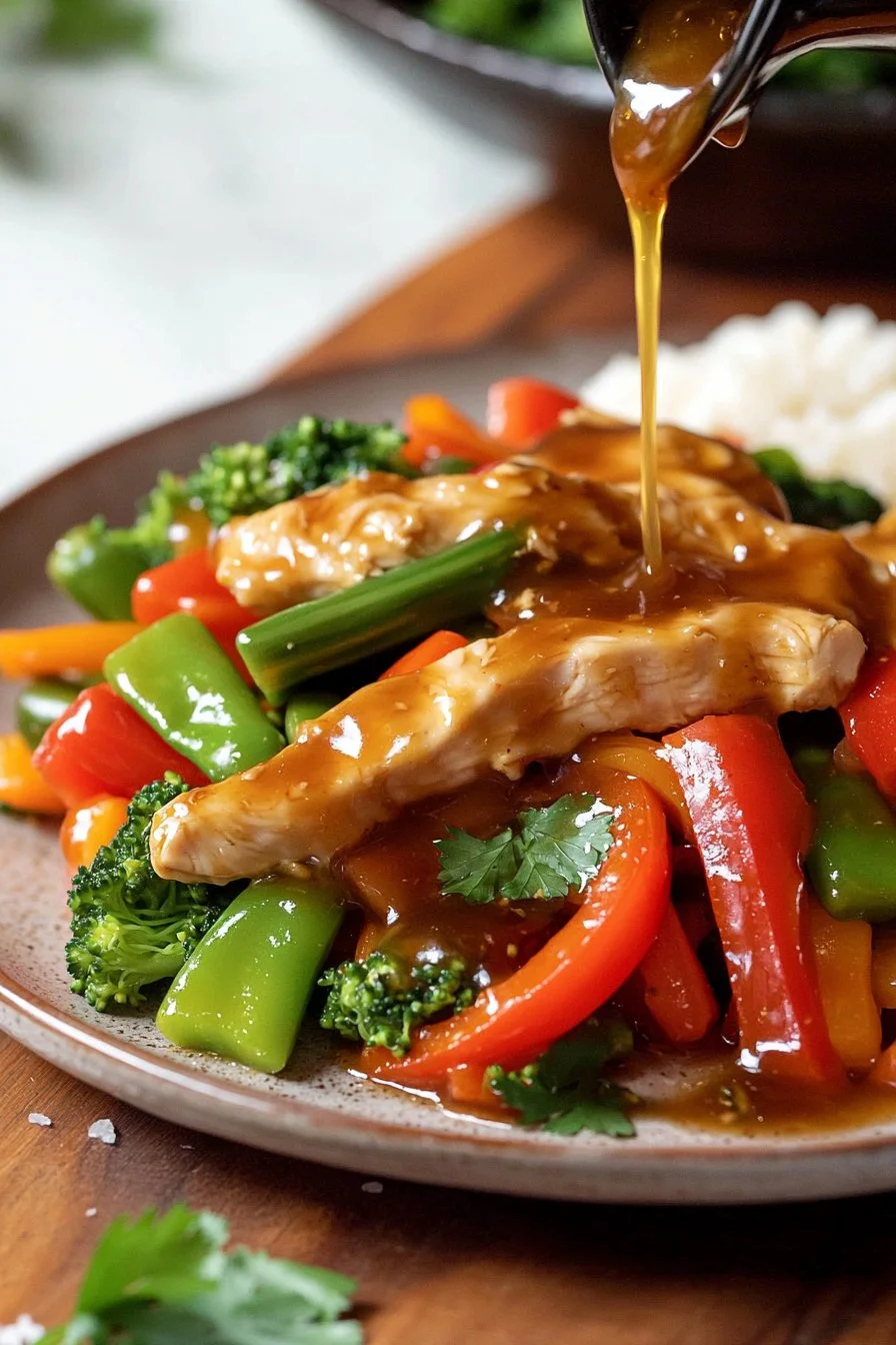 Easy chicken stir fry with colorful vegetables in a skillet