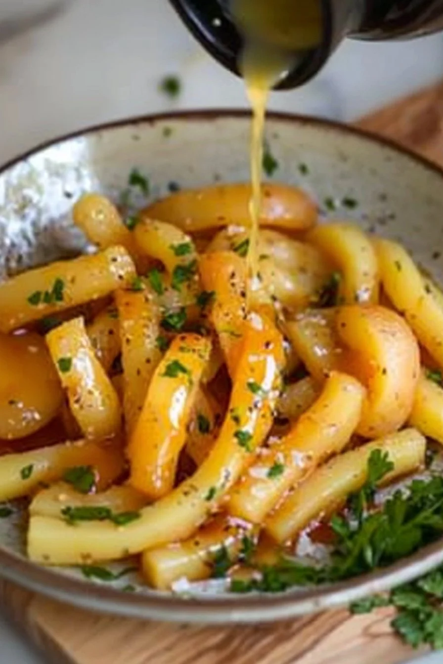 Plate of easy homemade potato noodles garnished with herbs