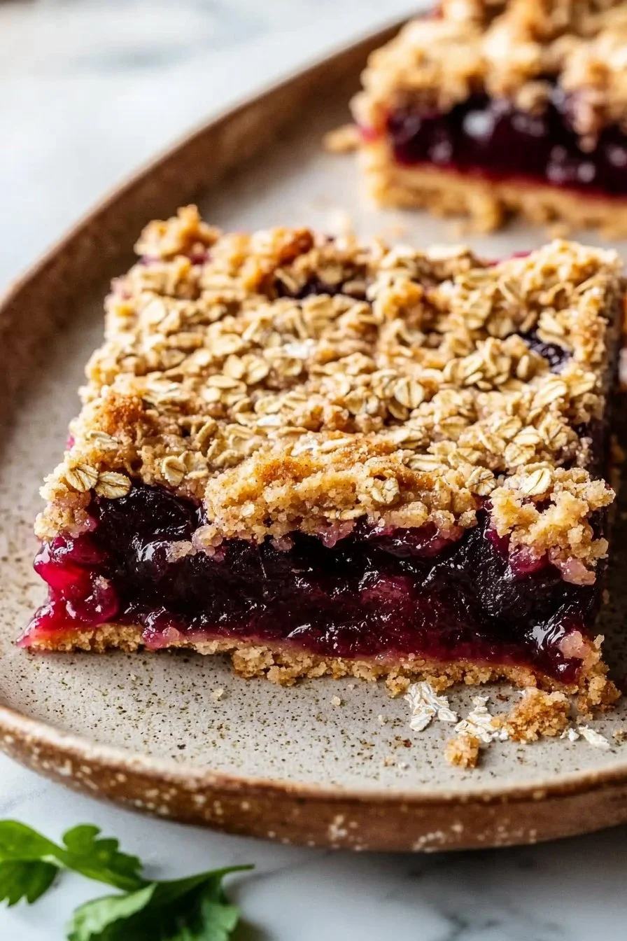 Delicious easy plum crumble bars topped with a golden crumble crust.