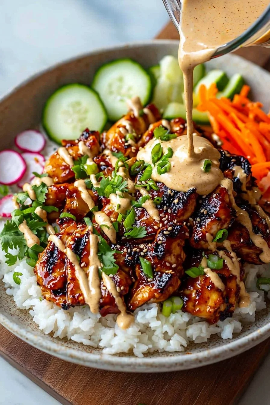Delicious Korean BBQ Chicken Bowls with Spicy Gochujang Cream Sauce