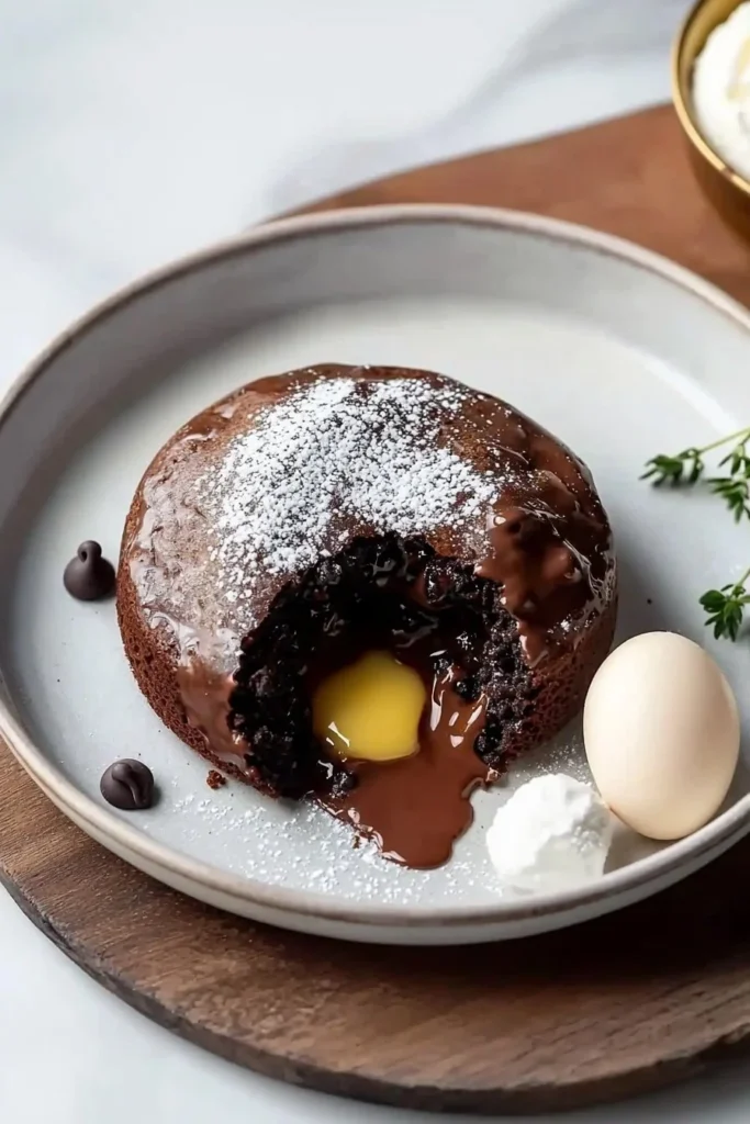 Delicious molten lava cake with rich chocolate filling, served warm.