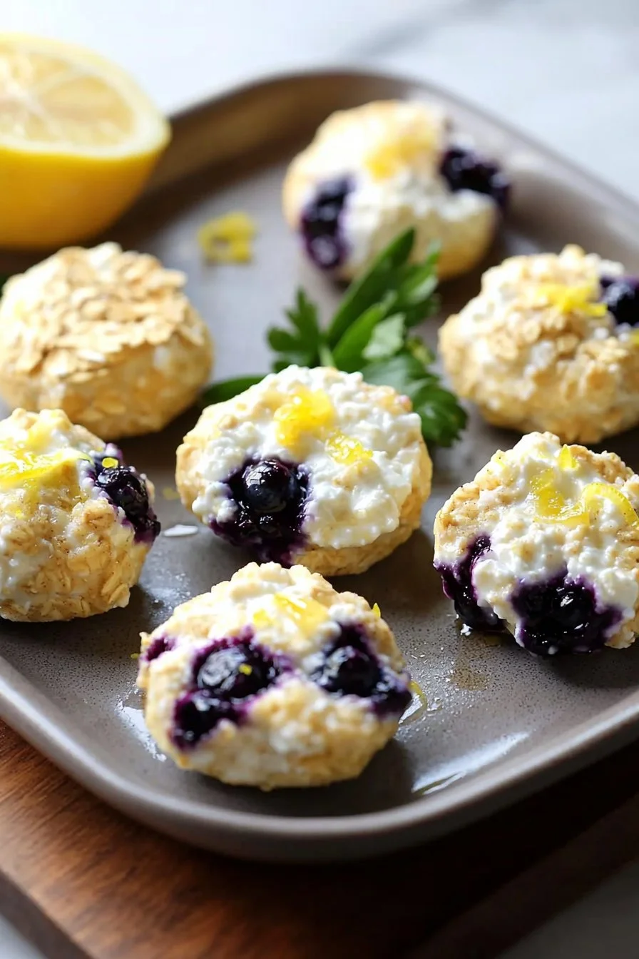 Lemon Blueberry Cottage Cheese Protein Bites on a plate