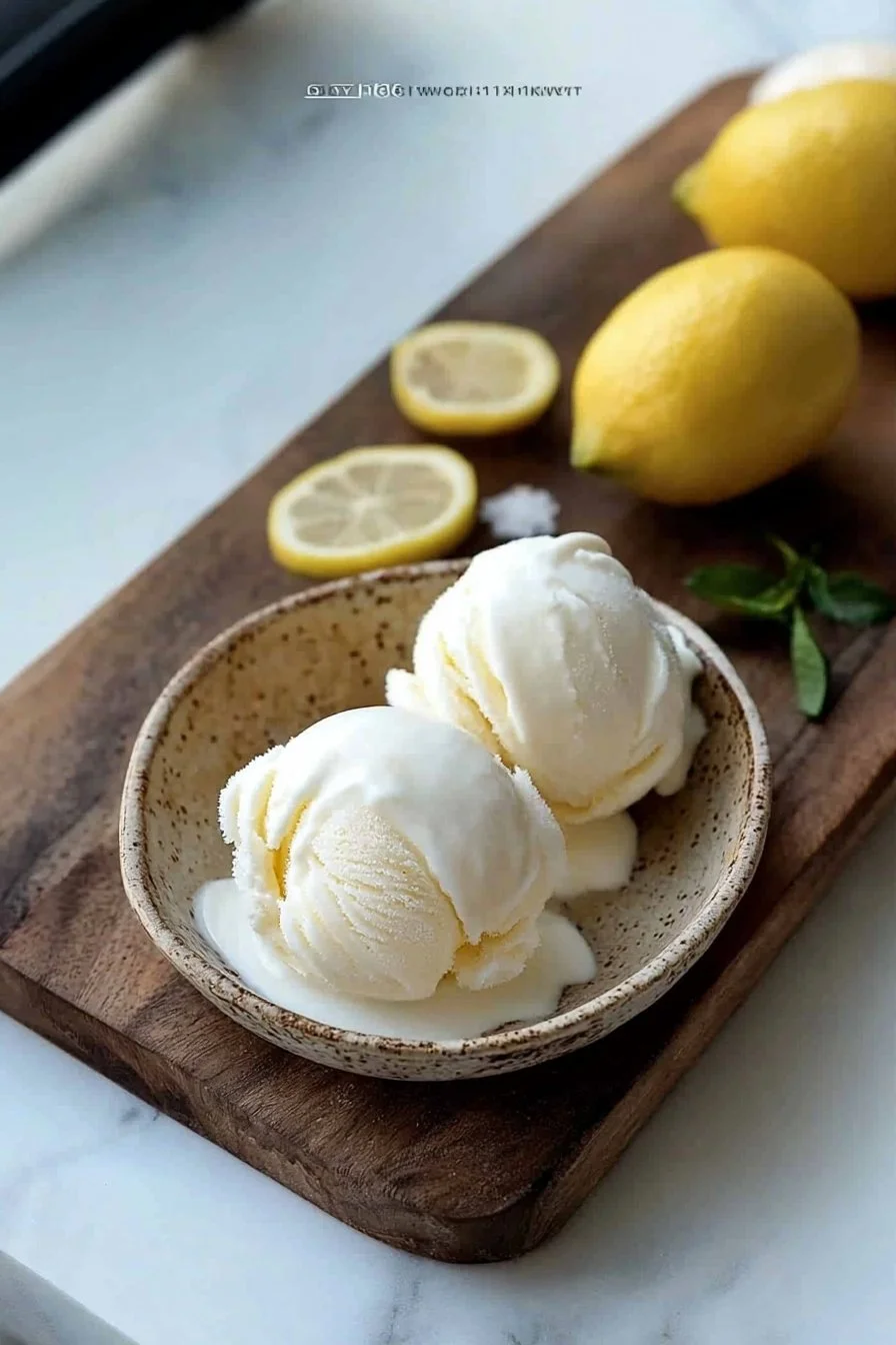 Delicious lemons ice cream in a bowl garnished with lemon zest