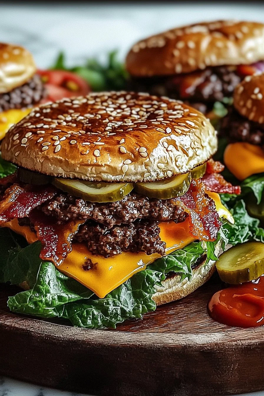Delicious loaded burgers with various toppings and sauces