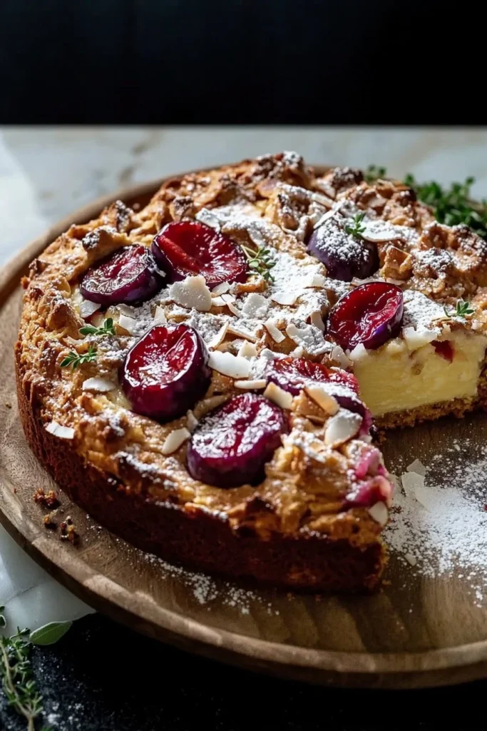 Delicious Louise Cake with plum and coconut, a perfect dessert treat.
