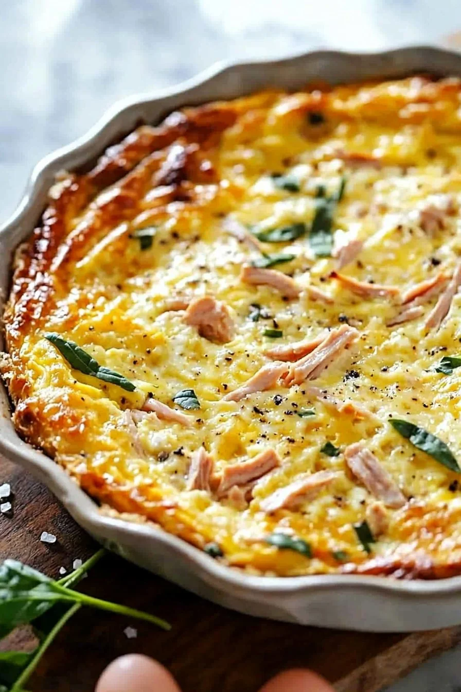 Low Carb Crustless Turkey and Cheese Quiche served on a plate