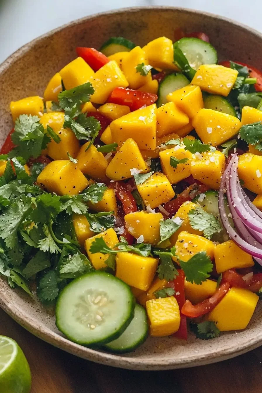 Delicious mango salad with fresh ingredients and vibrant colors