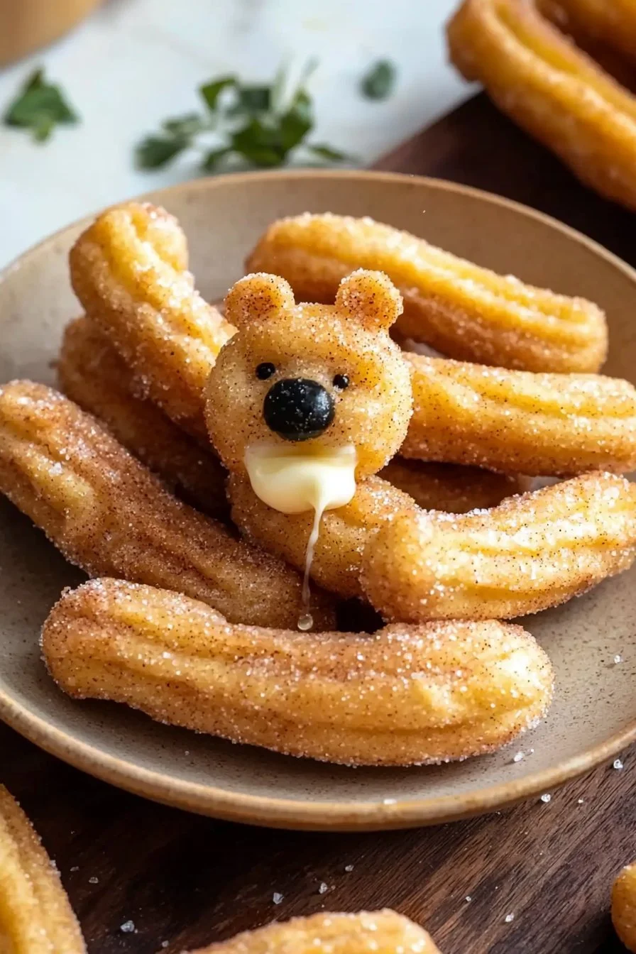 Mini bear churros shaped like adorable bears, perfect for snacking.
