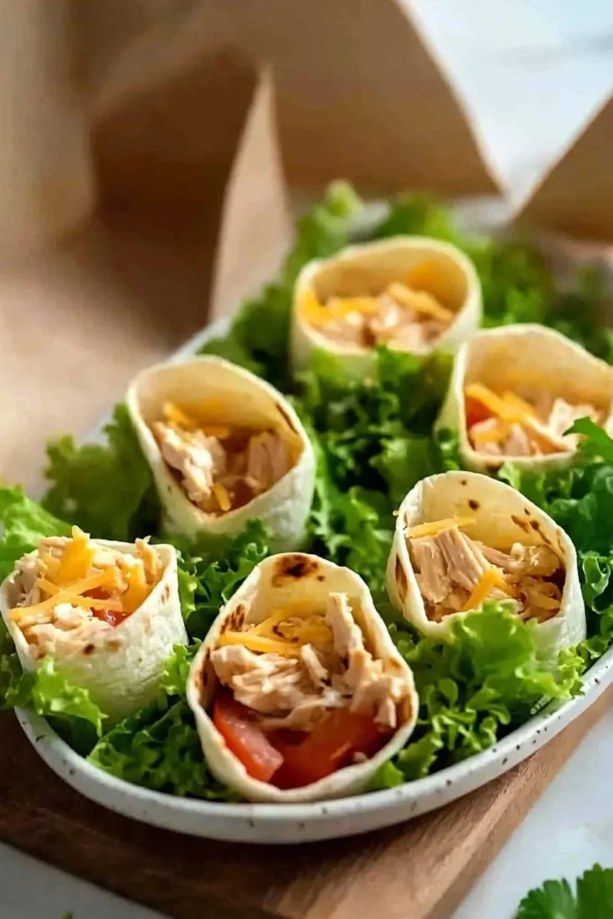 Delicious mini chicken wraps filled with fresh ingredients
