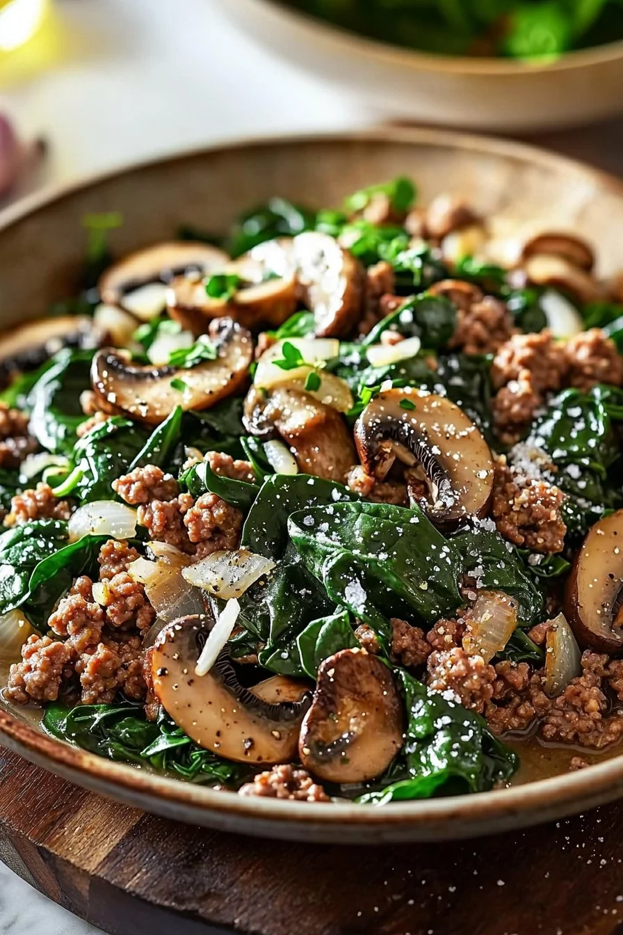 One-Pan Ground Turkey Skillet with Spinach and Mushrooms