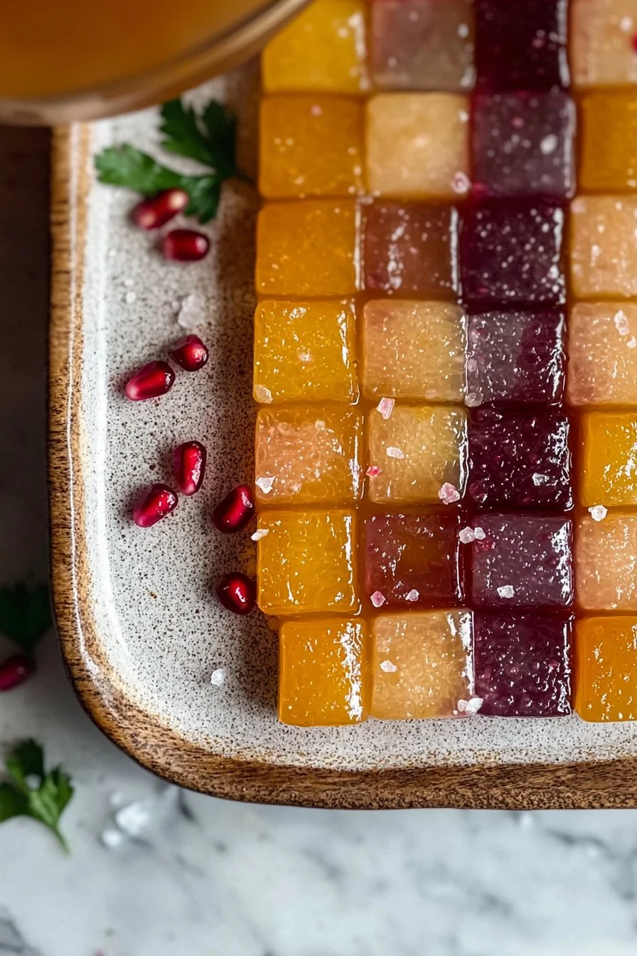 Orange and Pomegranate fruit jellies in jars with fresh fruits