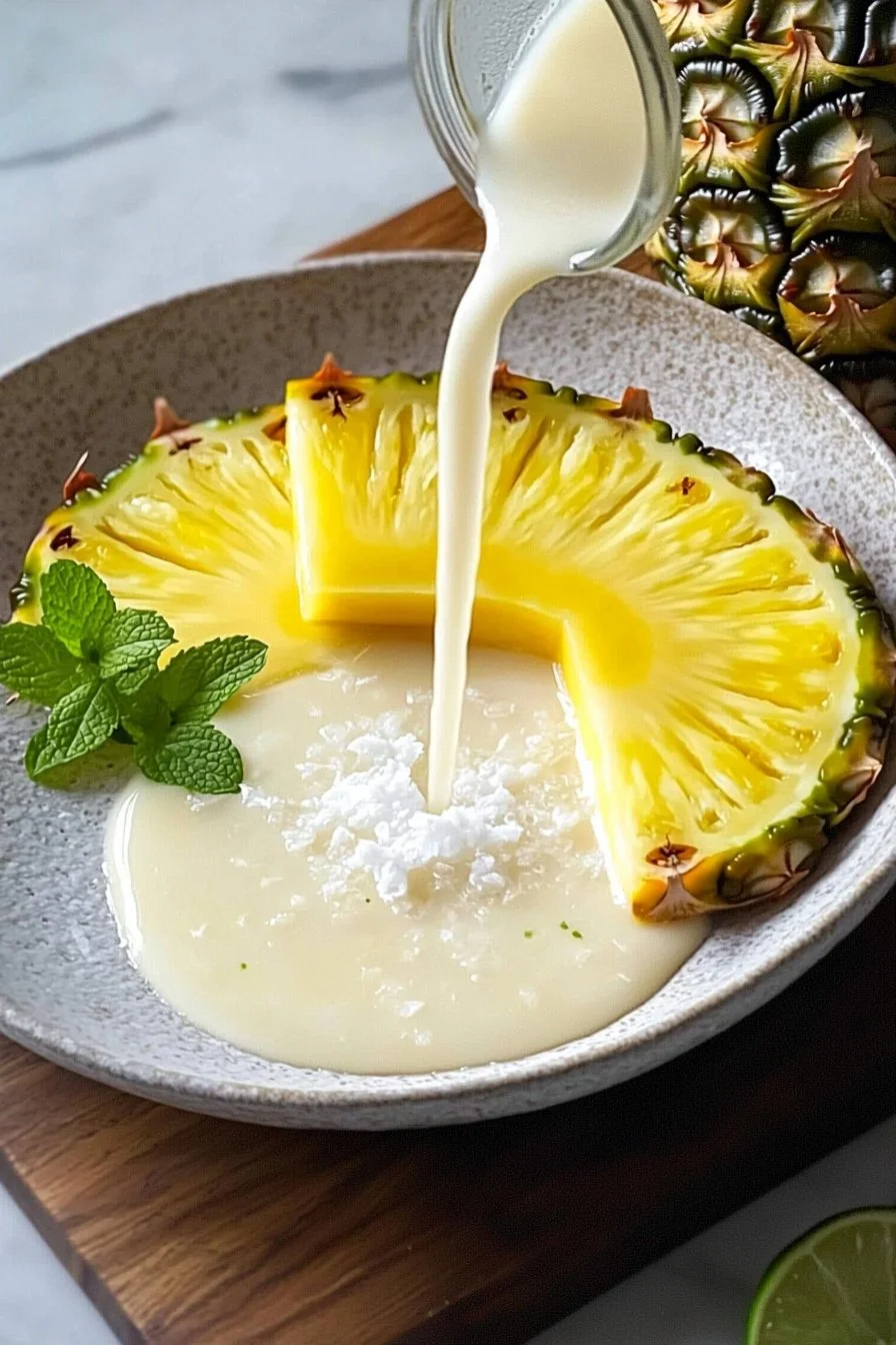 Refreshing Pineapple Coconut Mocktail served in a glass with tropical garnishes.