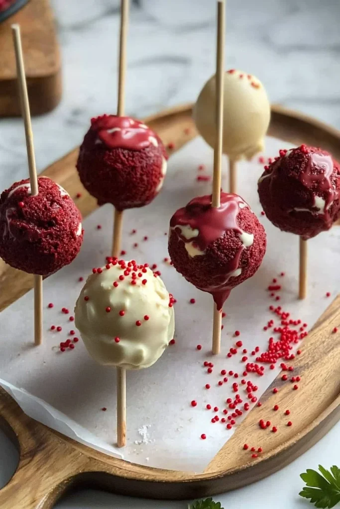 Delicious red velvet cake pops decorated for a festive celebration