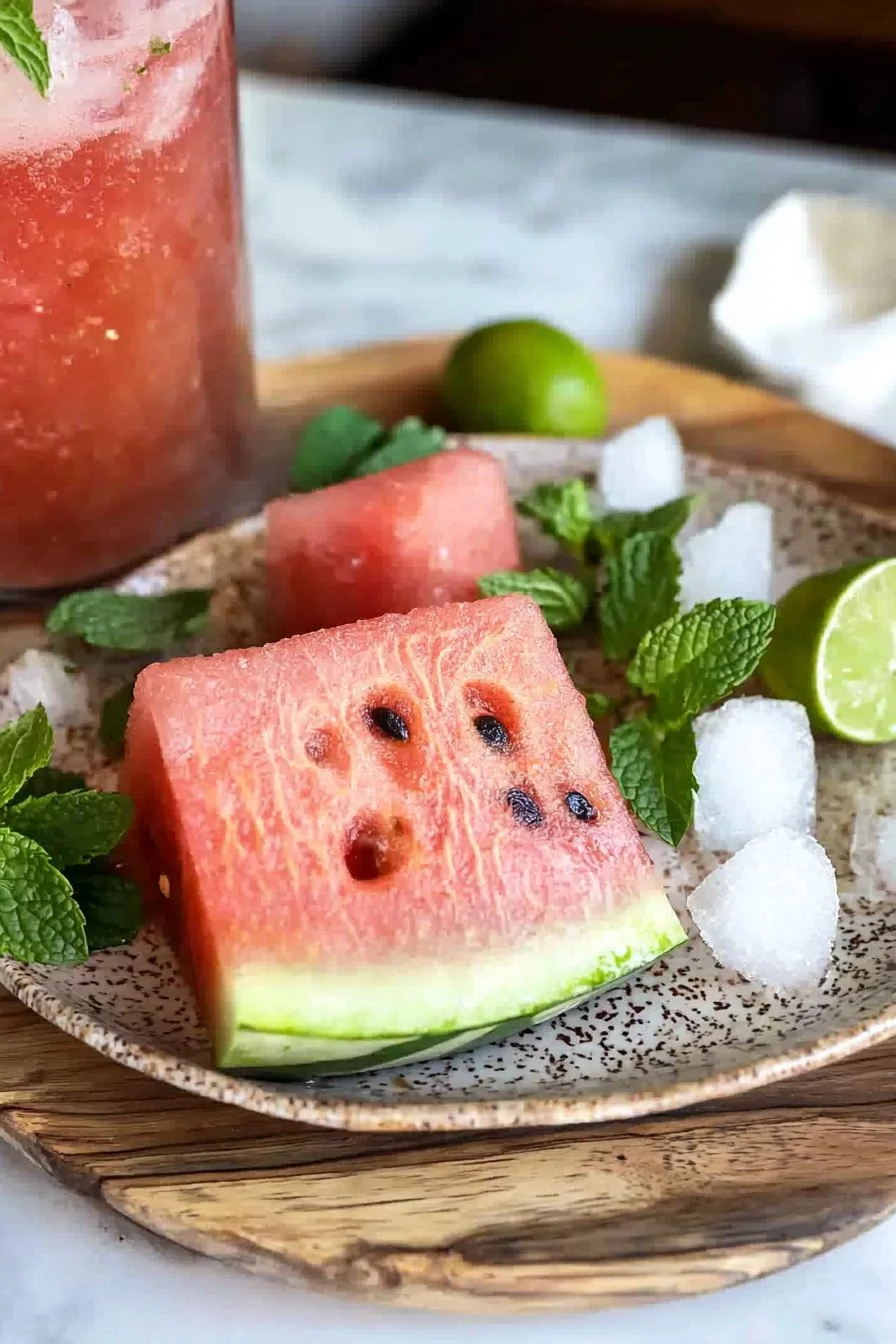 Refreshing watermelon mint drink served in a glass with mint leaves