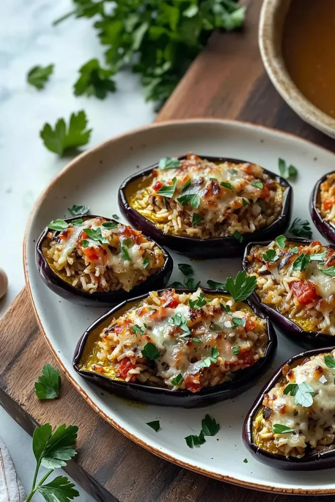 Spanish stuffed eggplant filled with savory ingredients.
