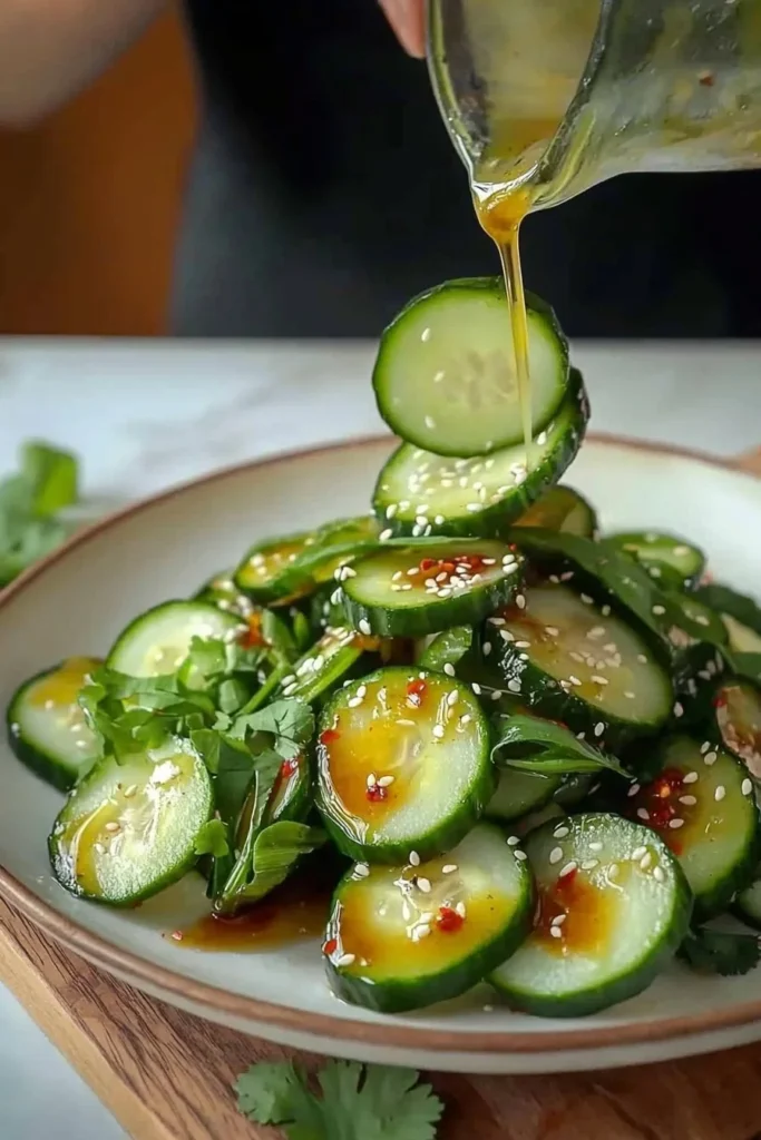 Spicy Asian Cucumber Salad with vibrant ingredients in a bowl