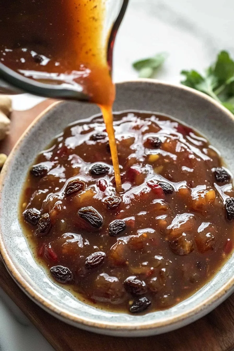 Spicy Rhubarb Chutney with Raisins