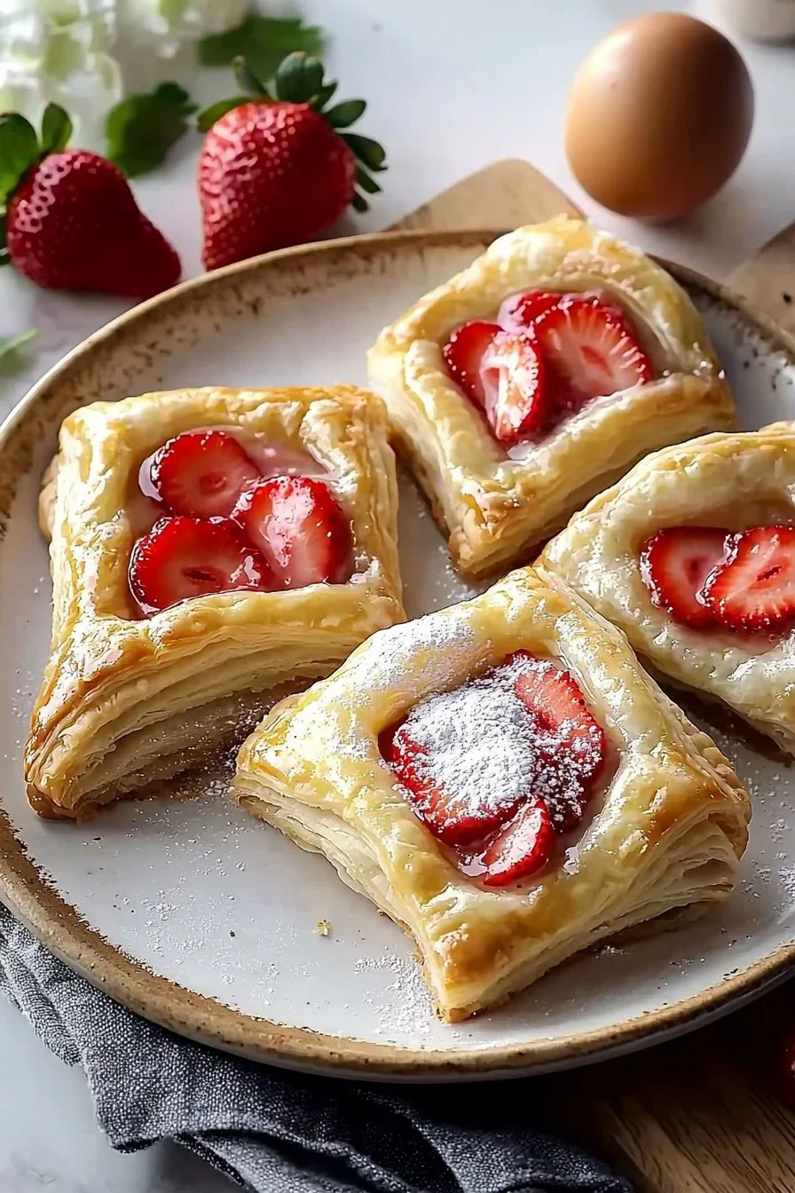 Delicious Strawberry Puff Pastry Danishes ready to be served
