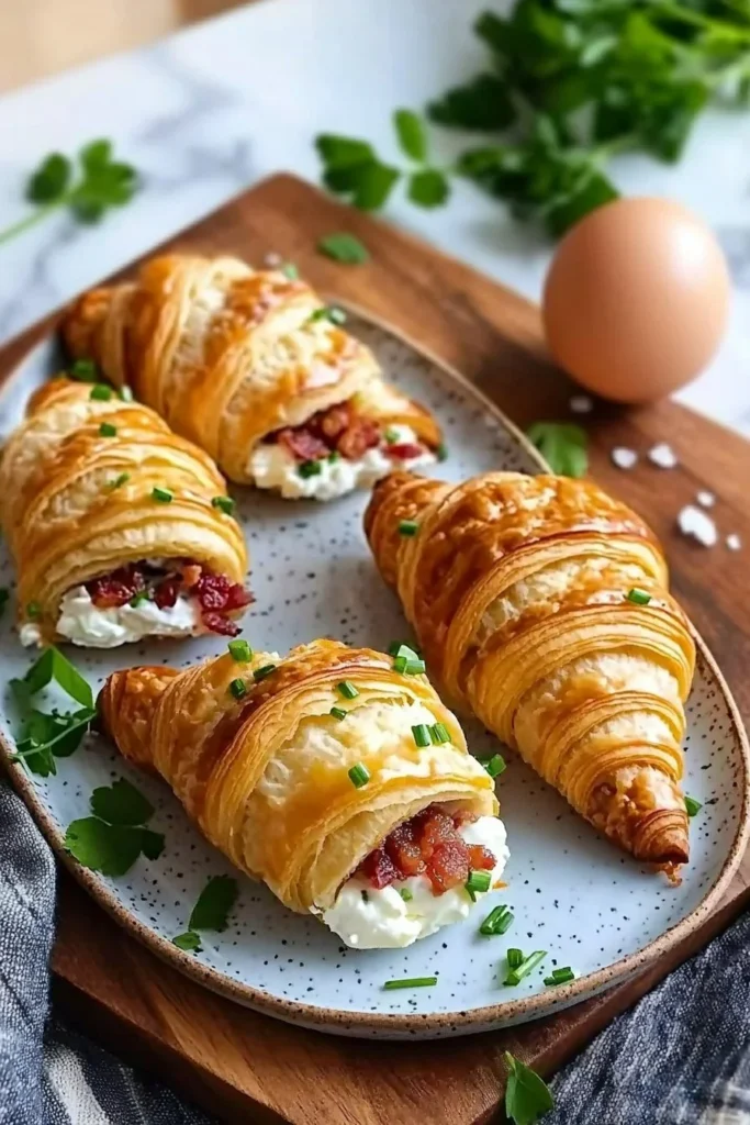 Stuffed mini croissants filled with delicious ingredients on a plate