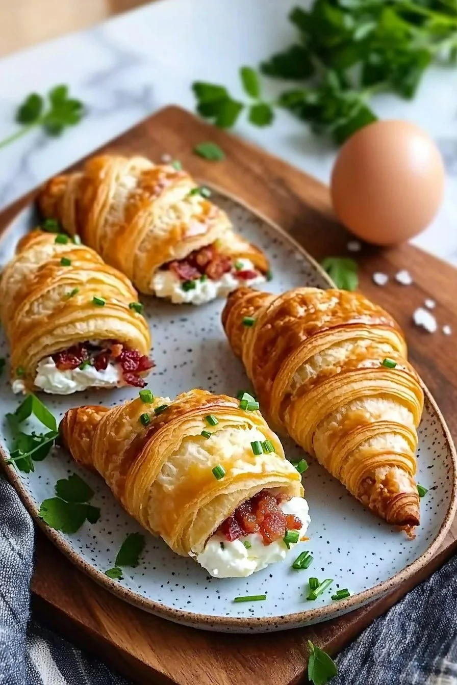 Stuffed mini croissants filled with delicious ingredients on a plate