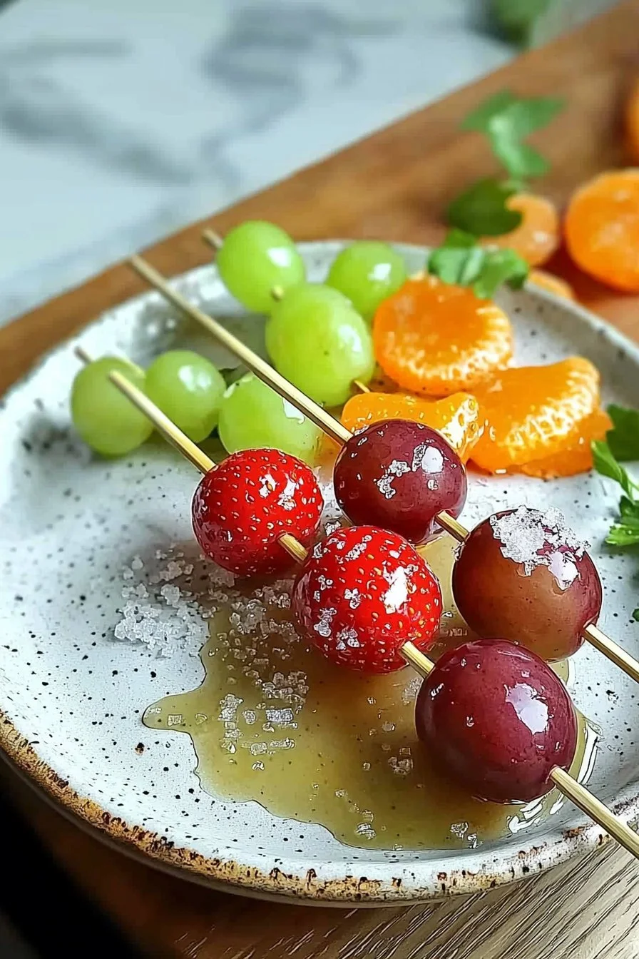 Candied hawthorn on a stick, known as Tanghulu, a traditional Chinese snack.