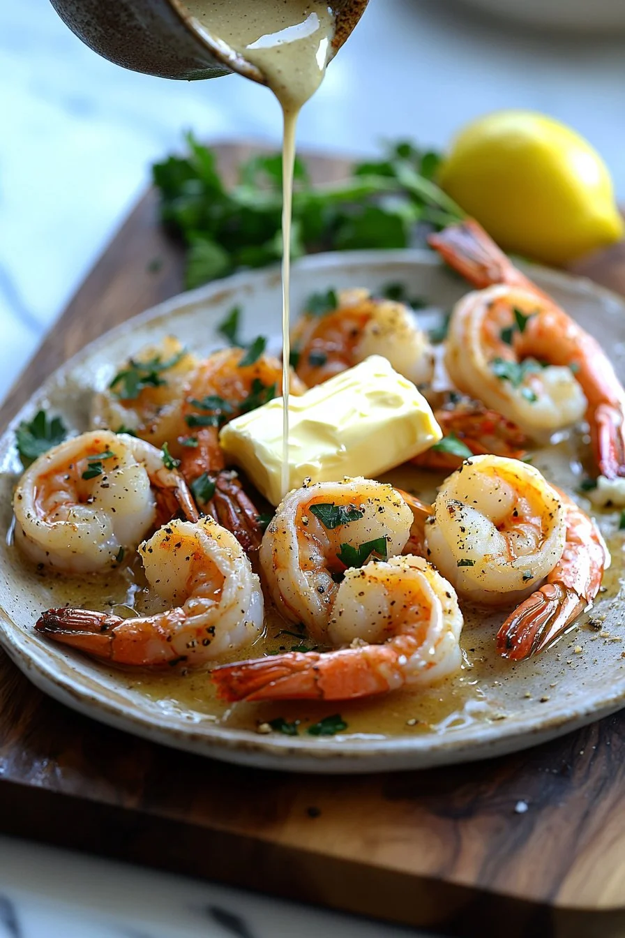 Delicious buttery baked shrimp tails served on a plate