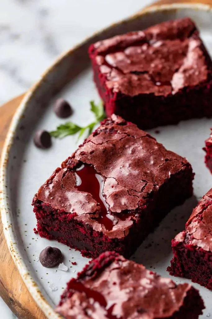 Delicious fudgy red velvet brownies topped with cream cheese frosting