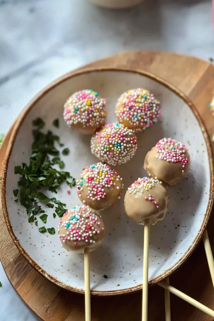 Homemade celebration cake pops decorated with colorful sprinkles