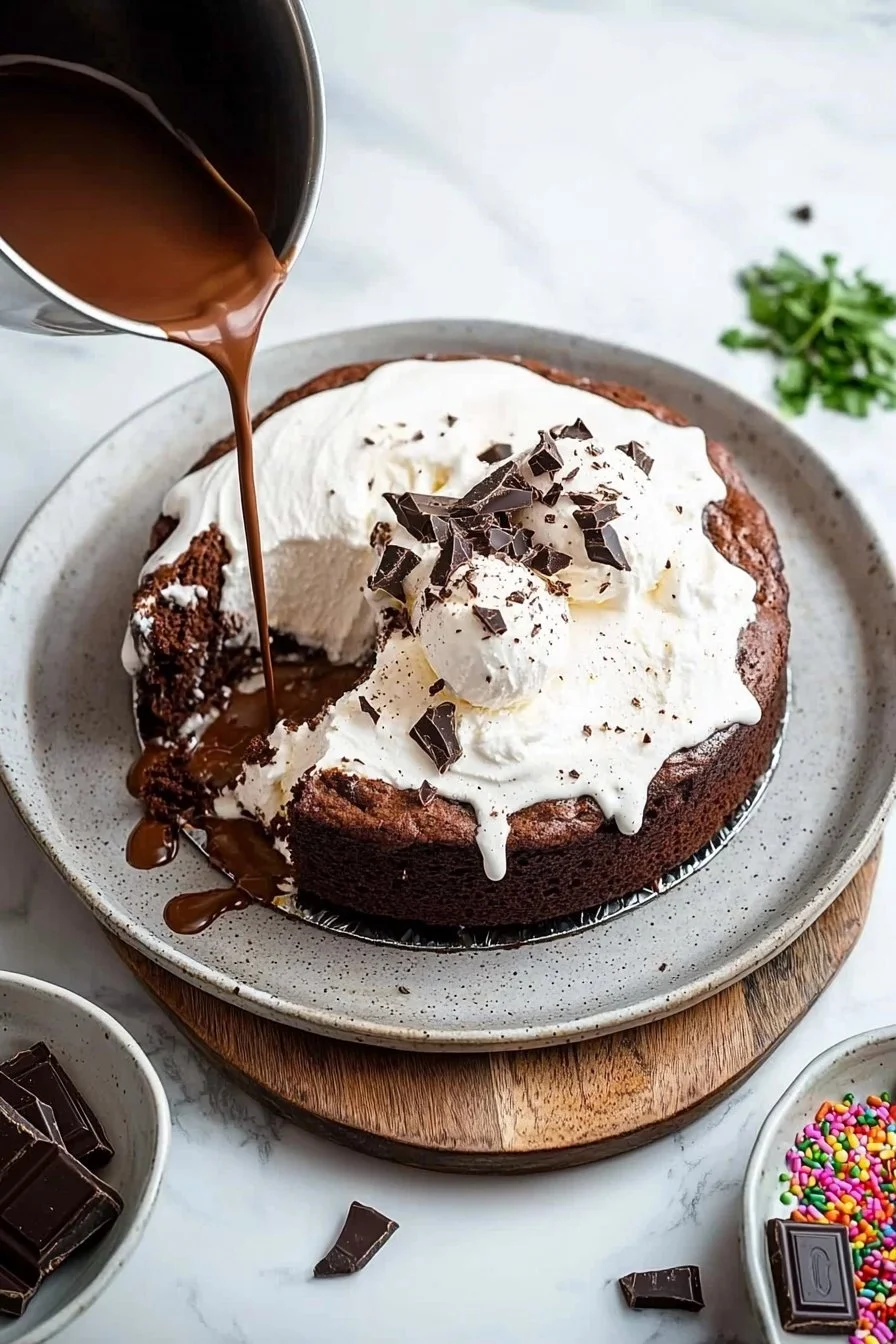 Ultimate brownie ice cream cake with layers of brownies and ice cream.