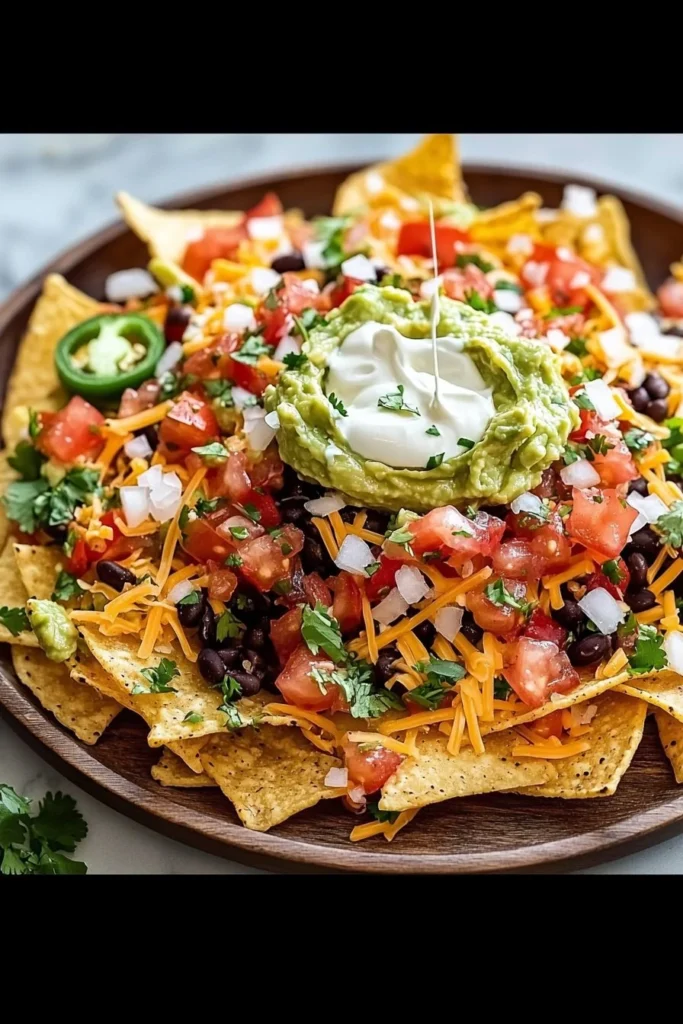 Delicious Ultimate Campfire Nachos served in a cast iron skillet outdoors.