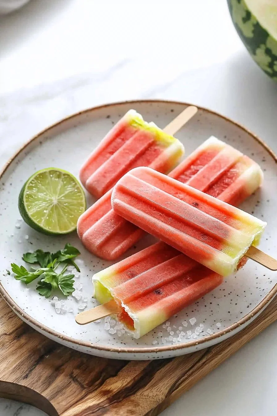 Homemade watermelon popsicles on a sunny day