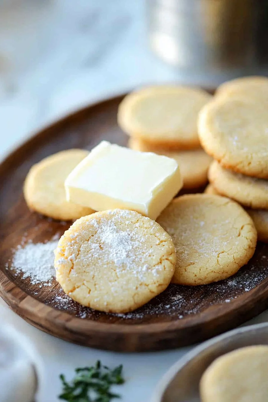 Batch of freshly baked 3 ingredient shortbread cookies on a cooling rack.