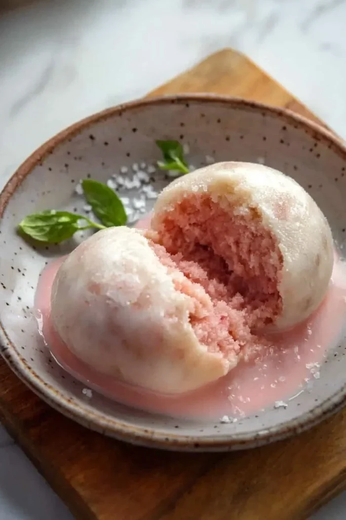 Delicious strawberry ice cream mochi made with 3 ingredients