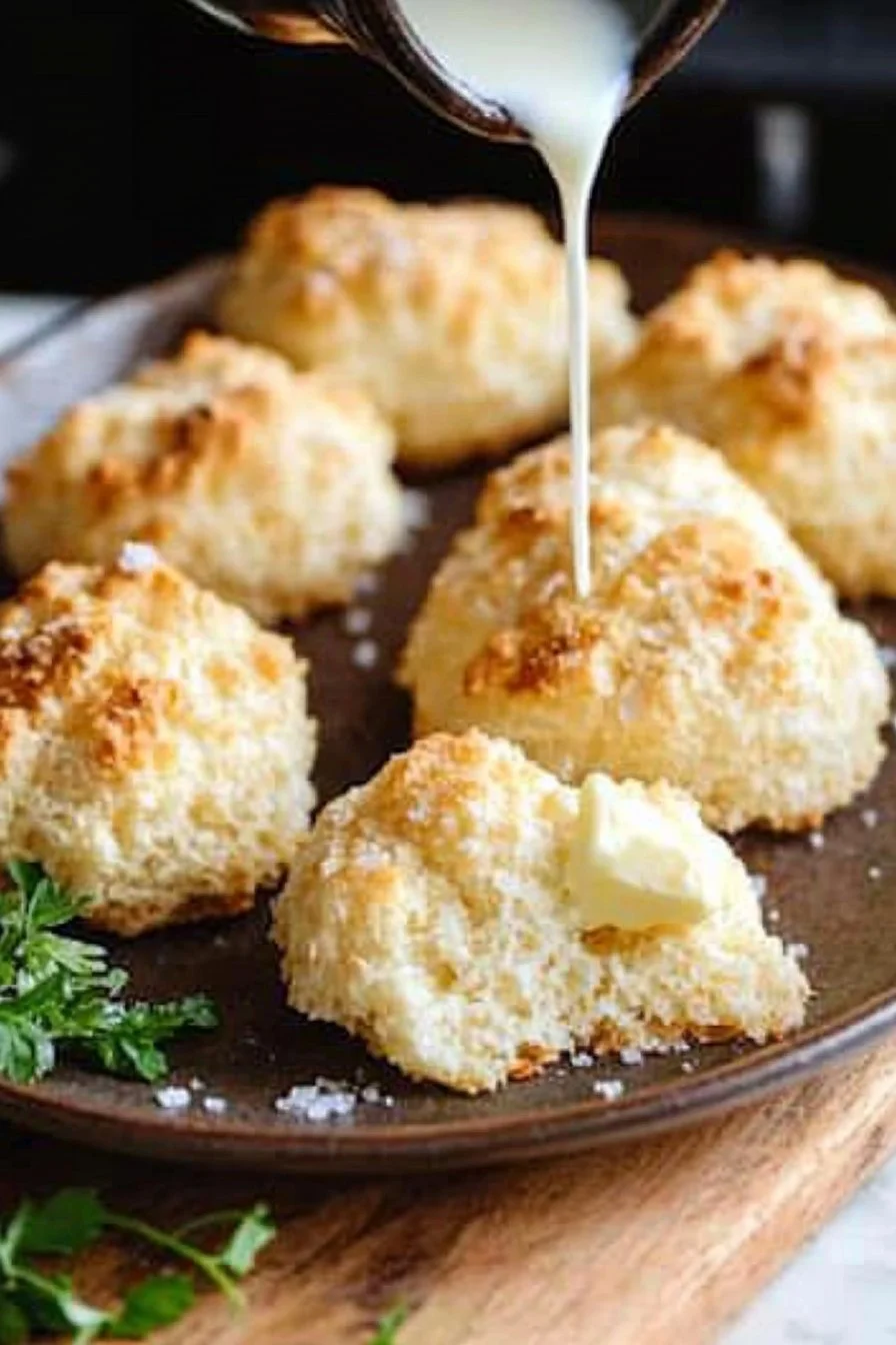 Freshly baked 5 ingredient drop biscuits on a plate
