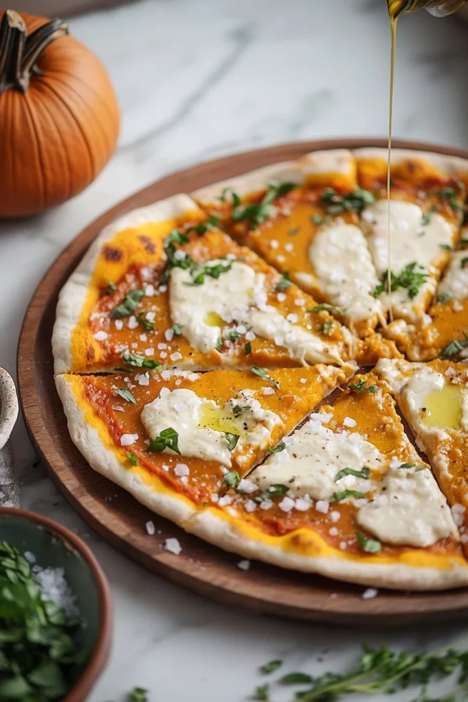Delicious 5-ingredient pumpkin gouda pizza ready to be served.