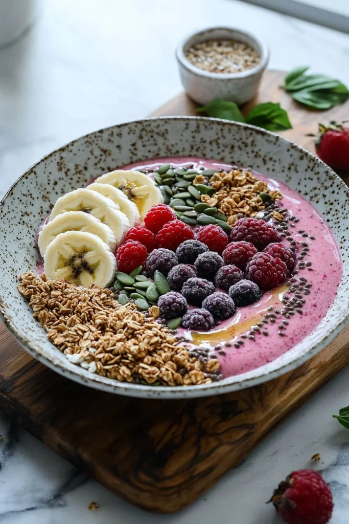Delicious 5-Minute Smoothie Bowl topped with fruits and nuts